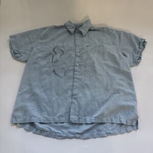 The Havanera Co Hawaiian Shirt Mens XXL Linen Embroidered Musician‎ Drums Retro